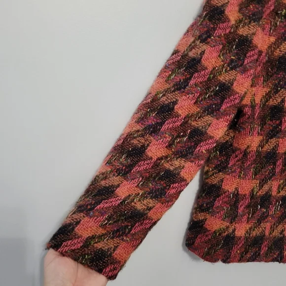 Carlisle Women's Vintage Plaid Tweed Jacket Blazer Size 8 Black Orange Pink Wool - Picture 4 of 7